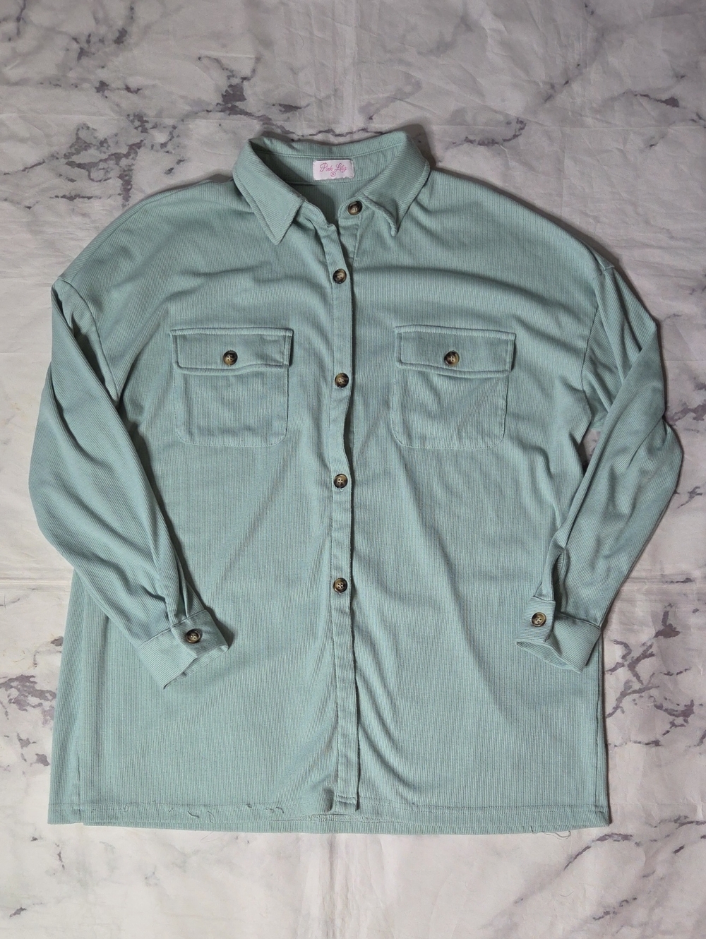 Pink Lily Mint Ribbed Button Front Top
